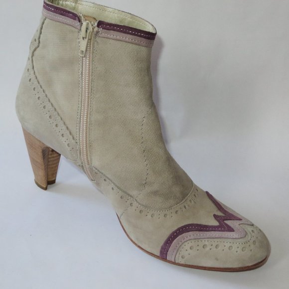 MIA, Italian, Retro, Suede, Beige and Purple Ankle Boots, Size 10 - Picture 6 of 6